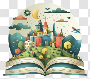 World Storytelling Day - Open Book With City And World Transparent PNG