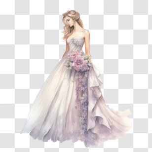 Wedding Dress - Bride In Stunning White Wedding Gown Holding Bouquet Transparent PNG
