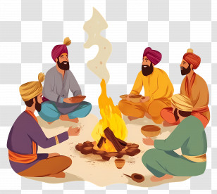 Lohri - Men In Traditional Attire Around Campfire Transparent PNG