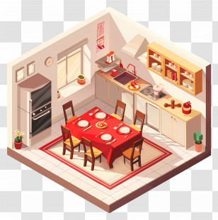 Dining Room - Isometric View Of A Kitchen And Dining Room Interior Transparent PNG