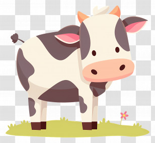 Cute Cow - Cute Cartoon Cow On Pasture Transparent PNG