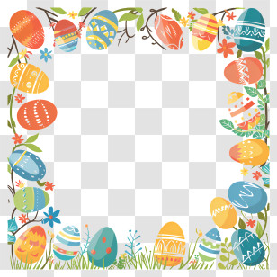 Easter Day Frame - Easter Frame With Colorful Eggs Transparent PNG