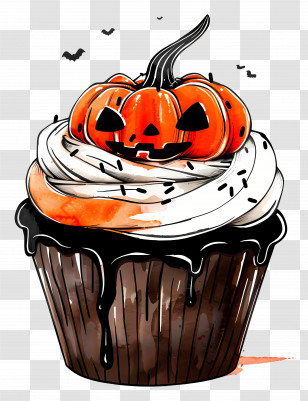 Halloween Cupcake - Halloween Themed Cupcake With Pumpkin Topping Transparent PNG