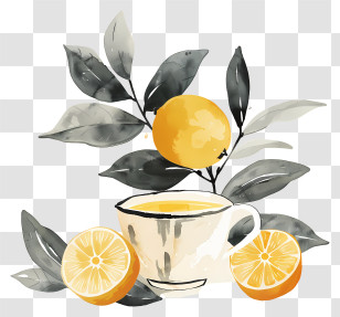 Lemon Tea - Lemon Tea With Botanical Art Transparent PNG