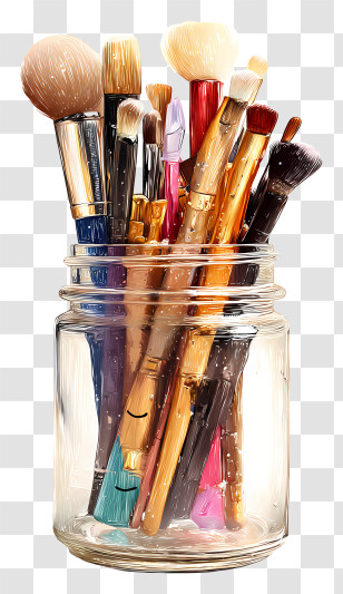 Makeup Brushes - Jar Of Paintbrushes For Art Transparent PNG