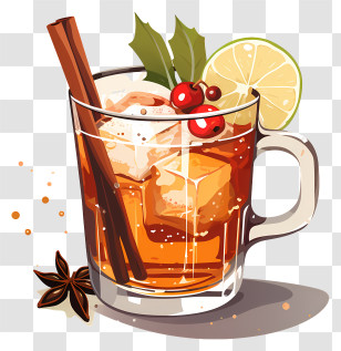 Hand Drawn Christmas Cocktail - Festive Iced Drink With Garnishes Transparent PNG