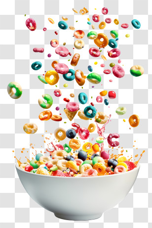 Cereal Day - Cereal Bowl With Flying Colorful Loops Transparent PNG