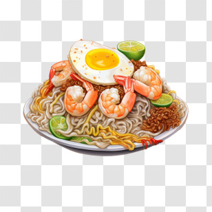 Noodles - Illustration Of A Shrimp Noodle Dish With Egg Transparent PNG