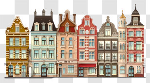 Netherlands - Colorful European Style Row Houses Transparent PNG