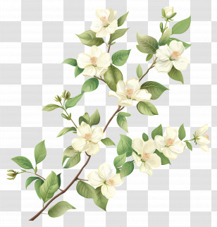 Cream Flowers - Elegant White Flower Branch Illustration Transparent PNG