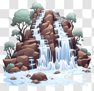 Doodle Style Waterfall - Rocky Waterfall Scene With Flowing Water Illustration Transparent PNG