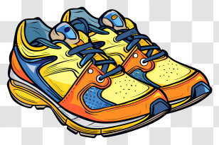 Cycling Shoes - Stylish Yellow And Blue Sneakers Illustration Transparent PNG