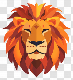 Lion Head - Illustrated Lion Face With Vibrant Orange Mane Transparent PNG