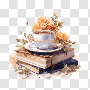 Coffee Cup
 - Elegant Coffee Cup With Roses And Books Transparent PNG