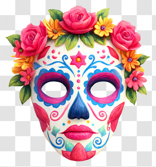 Sugar Skull Face Paint - Colorful Sugar Skull Transparent PNG