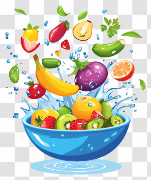 Fruits Salad - Fruit Splash In Bowl Transparent PNG