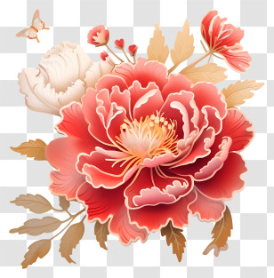 Chinese New Year Flower - Pink Flowers With Butterfly Illustration Transparent PNG