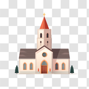 Church - Beautiful Church Building With Red Steeple Transparent PNG