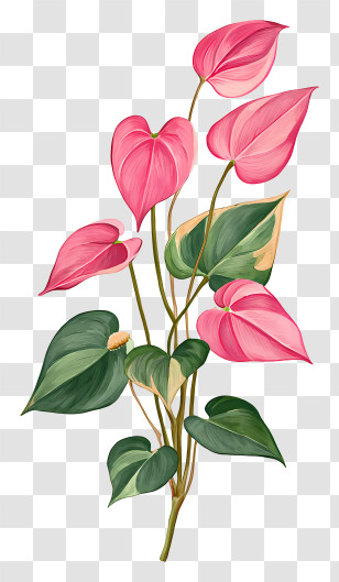 Philodendron Plant - Pink Anthurium With Green Leaves Transparent PNG