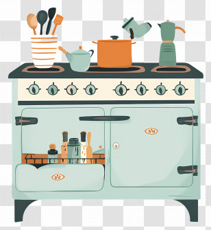 Kitchen Stove - Vintage Kitchen Stove With Utensils Transparent PNG