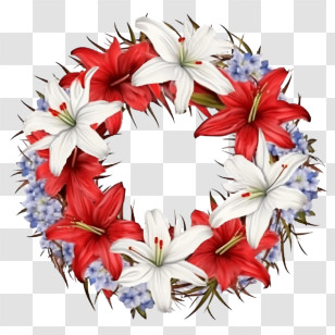 Lily Wreath - Decorative Wreath With Red And White Flowers Transparent PNG