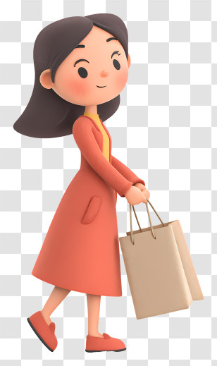 Girl Carrying Shopping Bag - Woman With Shopping Bags In Red Coat Transparent PNG