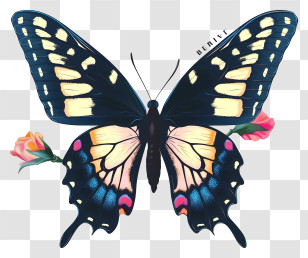 Flat Elegant Butterfly - Decorative Butterfly With Vibrant Colors And Flowers Transparent PNG