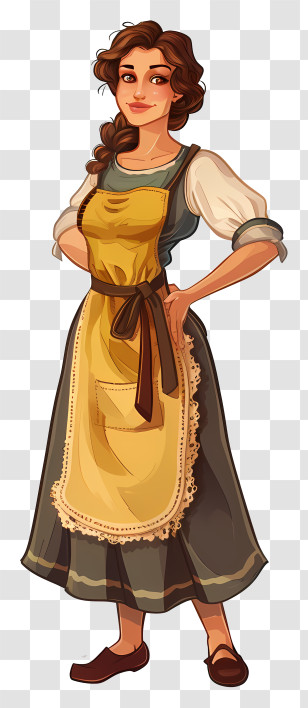 Cooking Woman Cartoon - Cartoon Woman In Vintage Dress And Apron Transparent PNG