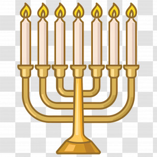 Hanukkah Menorah - Golden Menorah With Burning Candles Transparent PNG