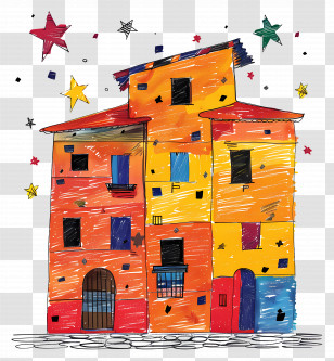 Building - Colorful Doodle House Transparent PNG