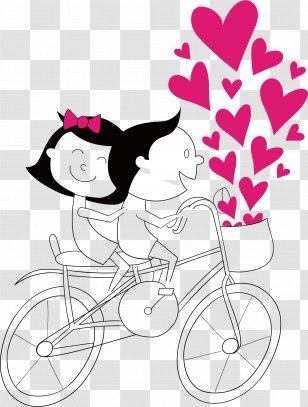 Cartoon Couple Bicycle Clip Art - Flower - Vector Bike Ride Transparent PNG