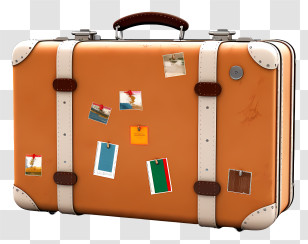 Travel Suitcase - Retro Orange Suitcase Adorned With Travel Stickers Transparent PNG