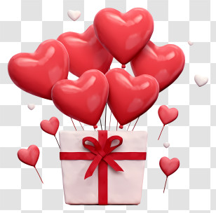 Hand Drawn Valentine Gift Balloon - Floating Heart Balloons And Gift Box Transparent PNG