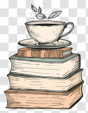 Books Drawing - Stack Of Books With Teacup Transparent PNG