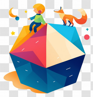Little Prince - Child And Fox On Colorful Geometric Shape Transparent PNG