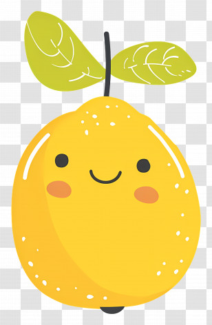 Cute Lemon - Adorable Smiling Lemon With Leaves Transparent PNG