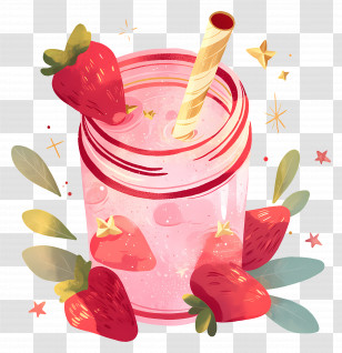 Strawberry Smoothie - Strawberry Drink In A Jar Illustration Transparent PNG