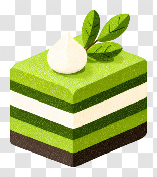 Matcha Food Dessert - Green Layered Cake With Leaves Transparent PNG
