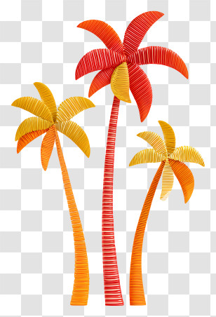 Summer Coconut Trees - Colorful Palm Trees Illustration Transparent PNG