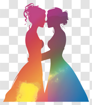 Lgbt Wedding Frame - Colorful Women Silhouettes Artwork Transparent PNG