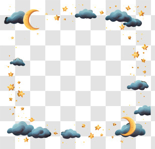 Starry Night Sky Border - Decorative Moon And Stars Frame Transparent PNG