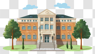 Cartoon Building - School Building With Trees Transparent PNG