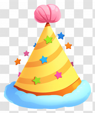 Birthday Hat - Yellow Party Hat With Colorful Stars Transparent PNG