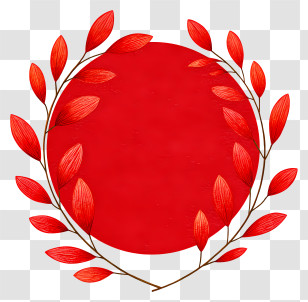 Red Circle Frame - Artistic Red Circle With Leaves Transparent PNG