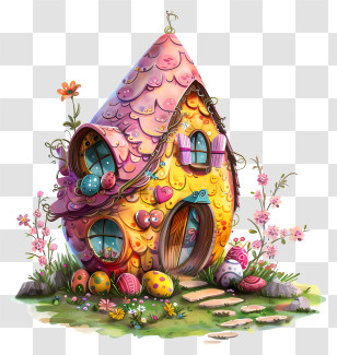 Easter Egg House - Colorful Fairy House With Decorative Eggs Transparent PNG