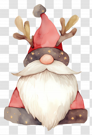 Cute Christmas Gnome - Santa Claus With Hat And Reindeer Horns Transparent PNG