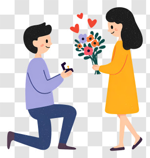 Couple With Hearts - Romantic Proposal Scene With Flowers Transparent PNG