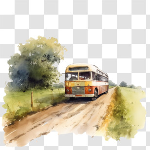 Bus On Rural Road - Vintage Bus On Scenic Countryside Road Transparent PNG