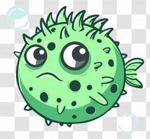 Cute Pufferfish - Cute Green Cartoon Pufferfish Illustration Transparent PNG