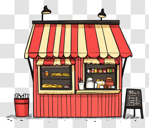Snack Shack - Food Stall With Red And Yellow Awning Transparent PNG